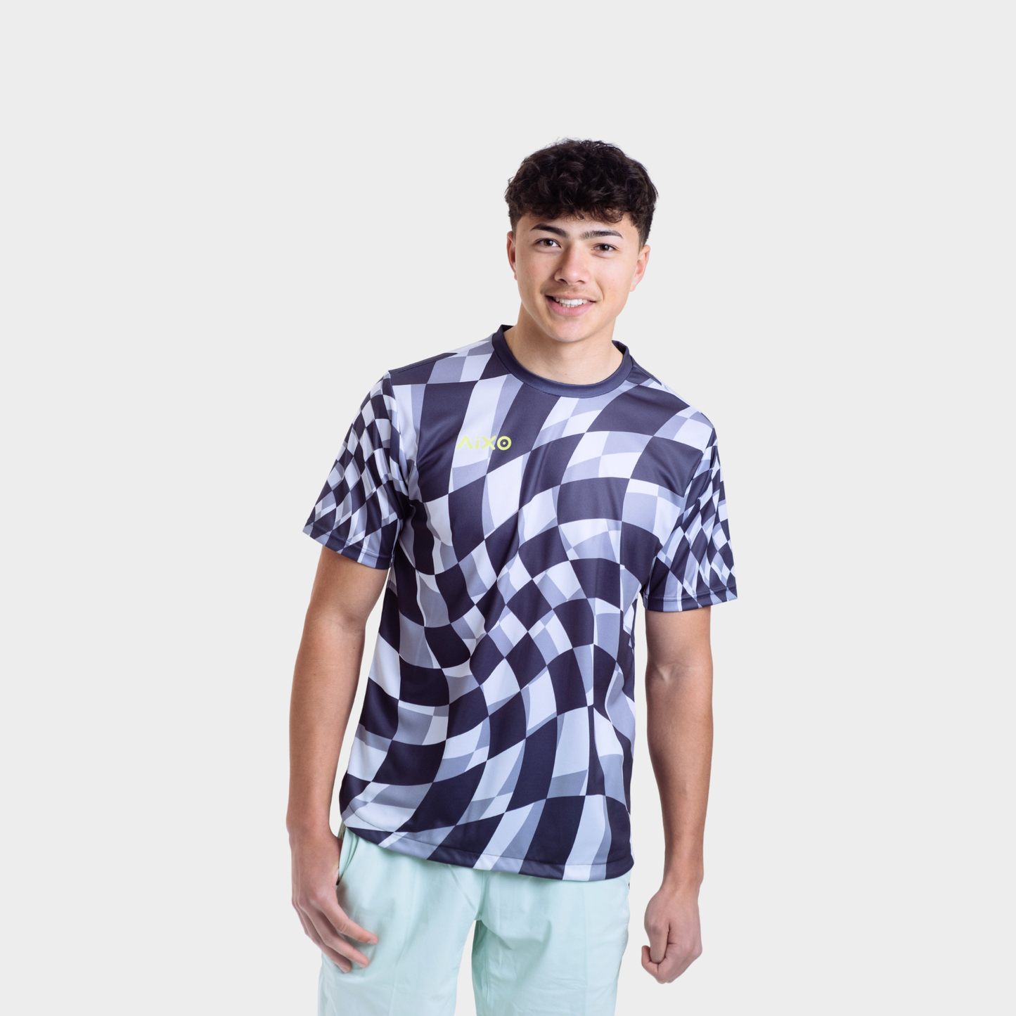 Aixo Checker Mens Top Grey