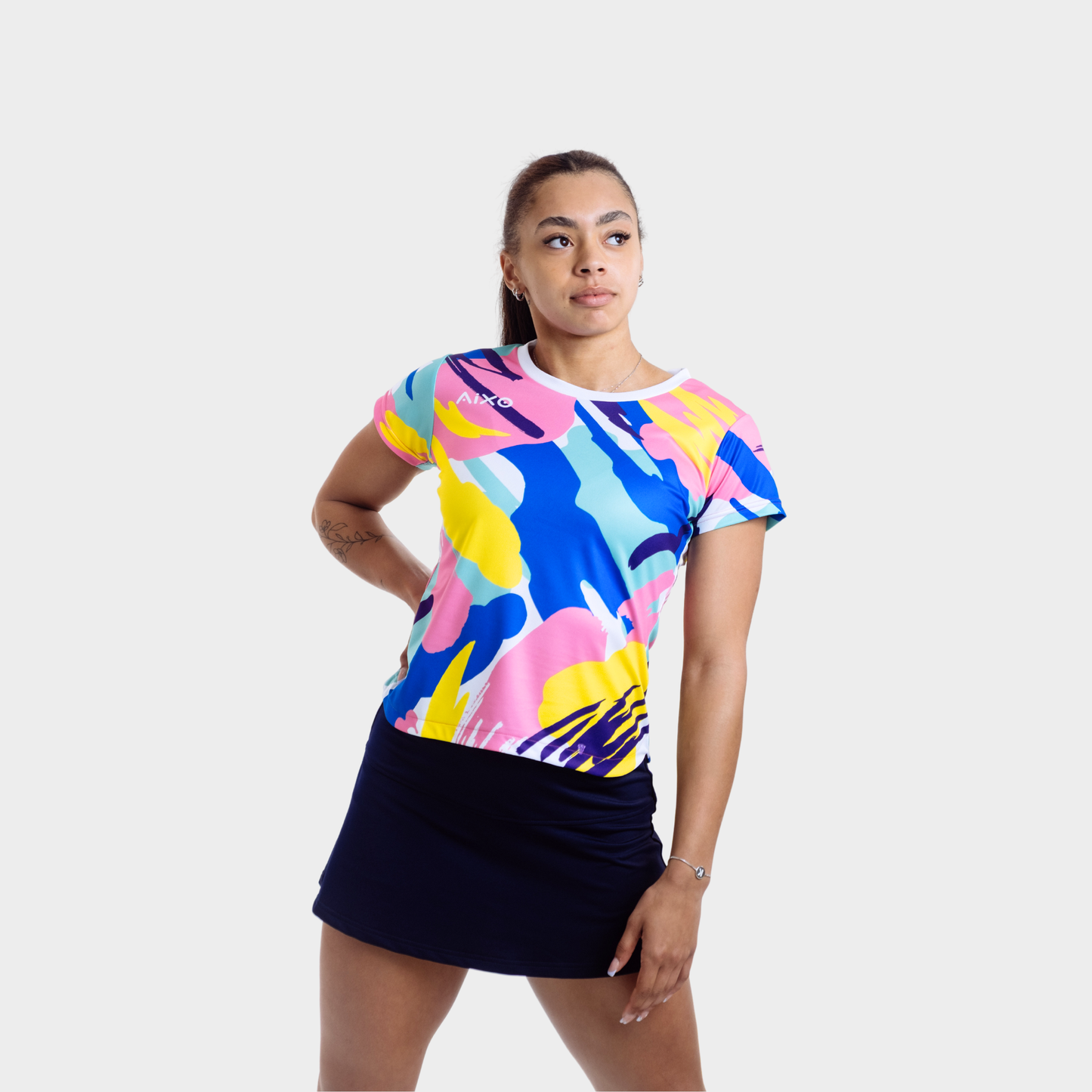 Aixo Abstract Womens Top Multicolour Dark