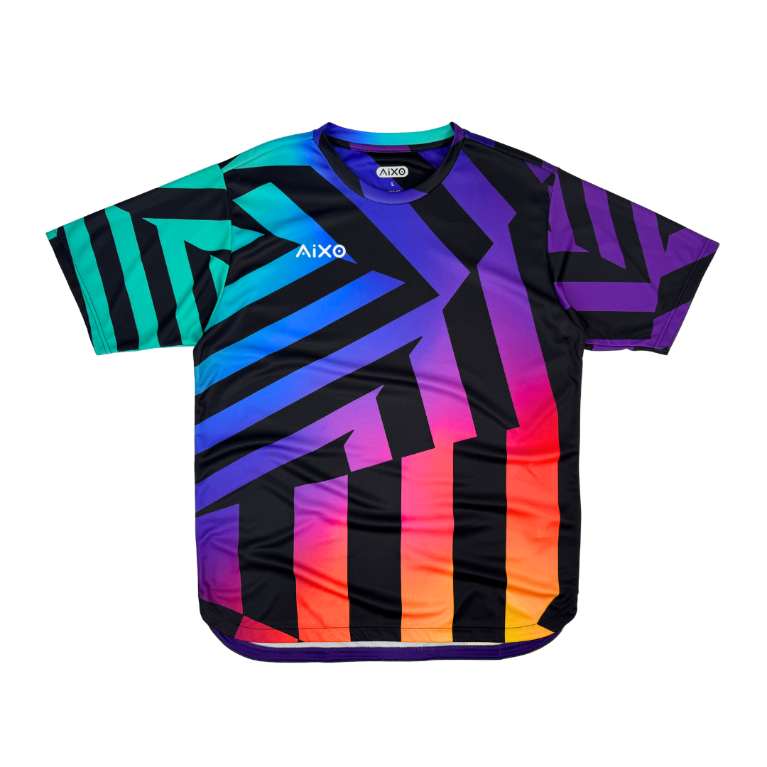 AIXO Rainbow Chaos Mens T-Shirt - Black racket sports T-shirt – main / front view