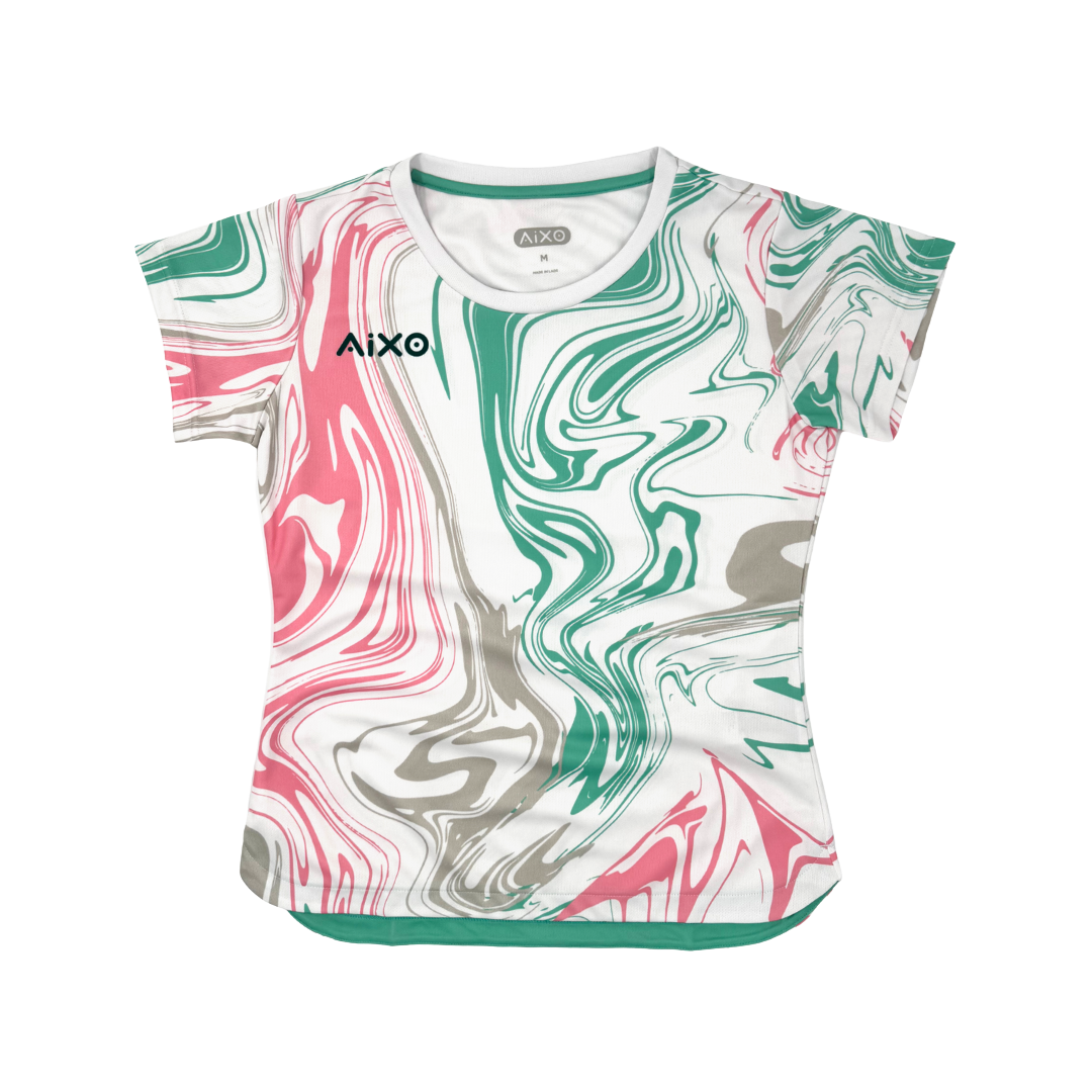 AIXO Chrome 3 Womens T-Shirt - White racket sports T-shirt – main / front view