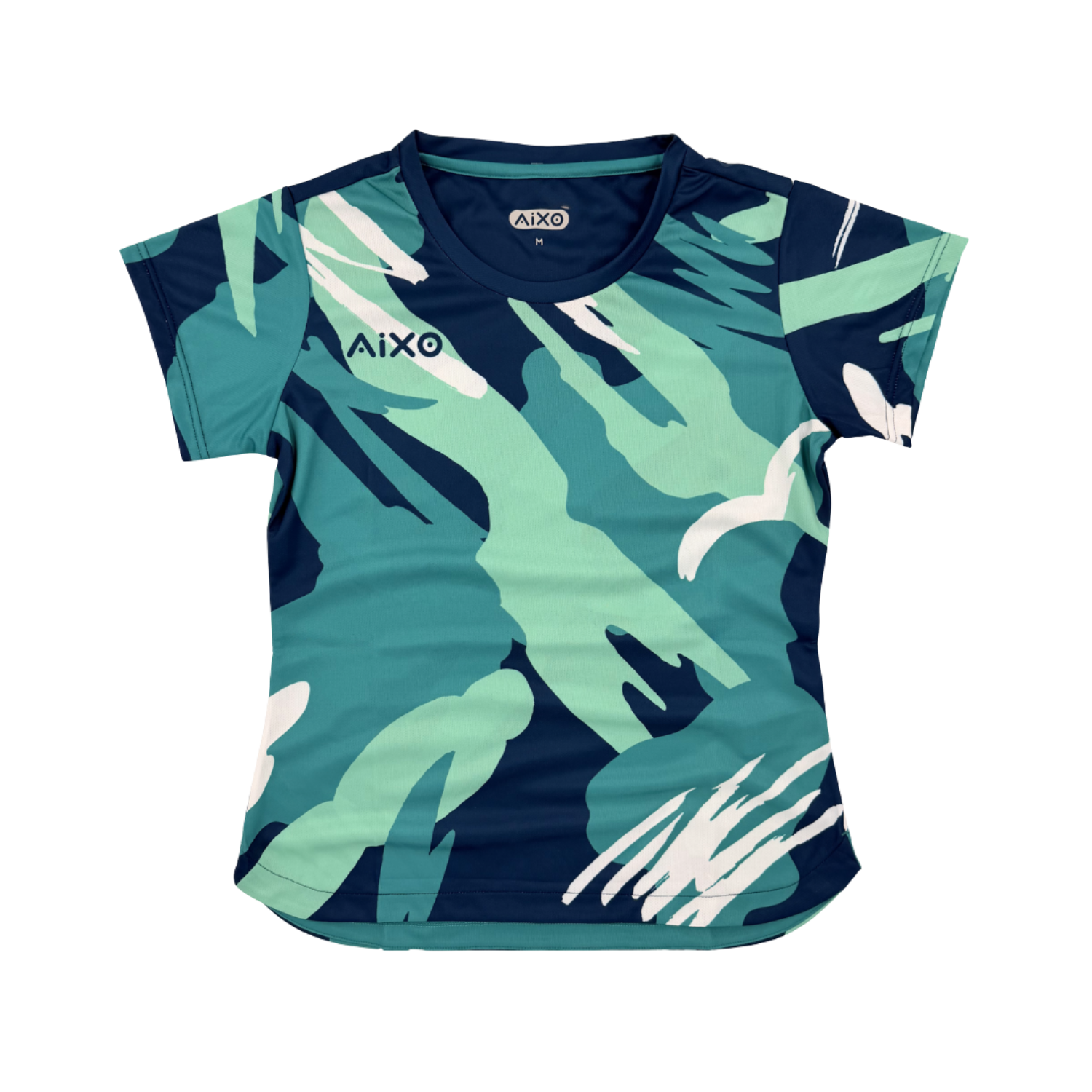 AIXO Abstract Womens T-Shirt - Navy racket sports T-shirt – main / front view