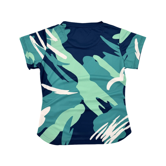 AIXO Abstract Womens T-Shirt - Navy – reverse / back view