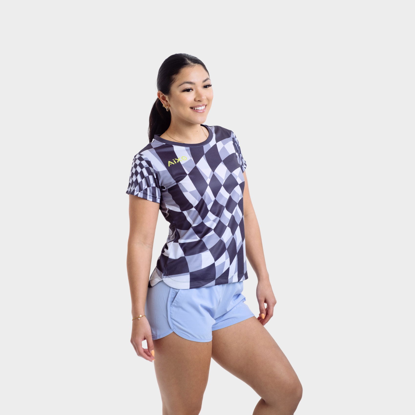 Aixo Checker Womens Top Grey